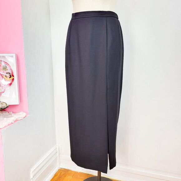 Vintage 90s Black Front Slit Formal Maxi Skirt - Picture 1 of 8